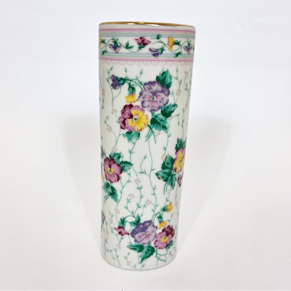 Vintage Pansy Oval Vase By OTAGIRI Gold Rim Japan